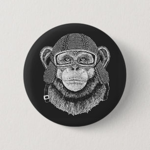 Badge Rond 5 Cm Cavalier de moto de chimpanzé