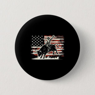 Badge Rond 5 Cm Cavalier de Rodéo Taureau Patriotique Cowboy Drape