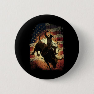 Badge Rond 5 Cm Cavalier de taureau de rodéo cow-boy patriotique d