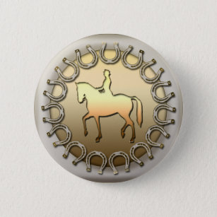 Badge Rond 5 Cm Cavalier et fers à cheval de cheval de dressage