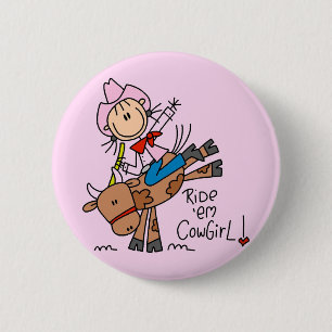 Badge Rond 5 Cm Cavalier Fille Stick Ride Em Cowgirl Tshirts et Ca