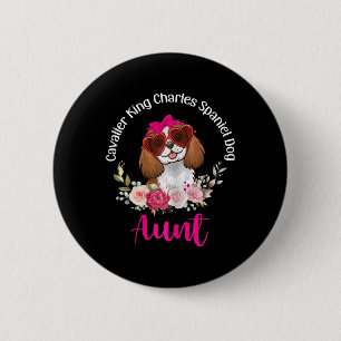 Badge Rond 5 Cm Cavalier King Charles Spaniel Chien Tante Floral V