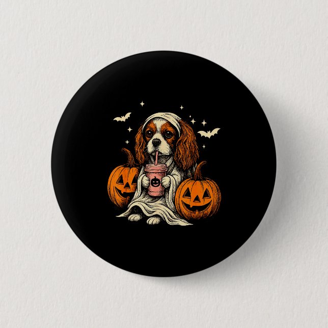 Badge Rond 5 Cm Cavalier King Charles Spaniel Ghost Halloween Cava (Devant)