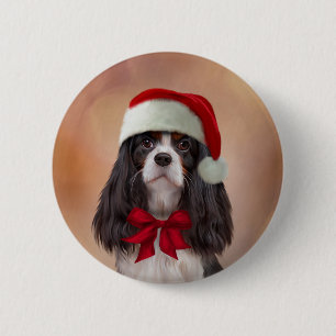 Badge Rond 5 Cm Cavalier le roi Charles Spaniel en casquette rouge