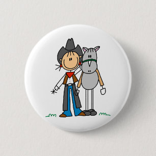 Badge Rond 5 Cm Cavalière en bâtonnets avec bouton de cheval