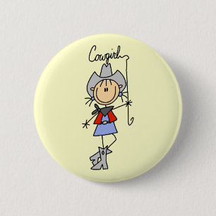 Badge Rond 5 Cm Cavalière en bâtonnets avec Lasso