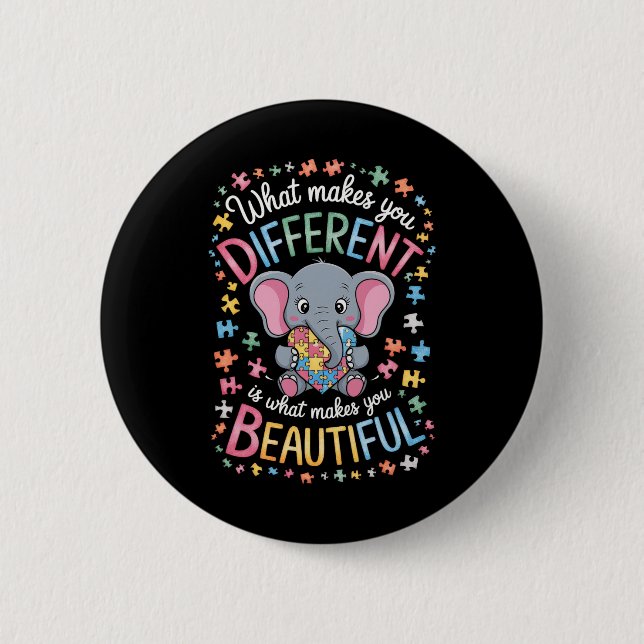 Badge Rond 5 Cm Ce qui vous rend différent, bel éléphant autisme (Devant)