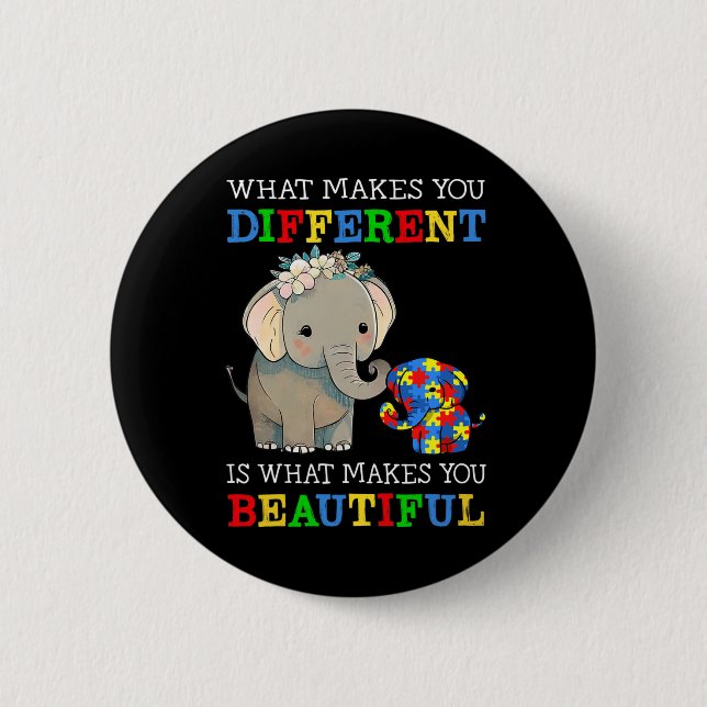 Badge Rond 5 Cm Ce qui vous rend différents Elephant Maman Autisme (Devant)