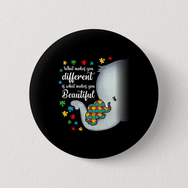 Badge Rond 5 Cm Ce qui vous rend différents éléphants Autisme Mama (Devant)