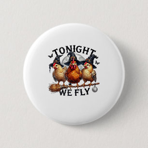 Badge Rond 5 Cm Ce soir nous volons - Chapeau et balai de sorcière