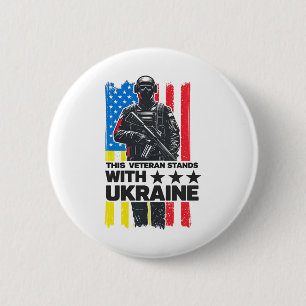 Badge Rond 5 Cm Ce vétéran se tient avec le soutien de l'Ukraine à