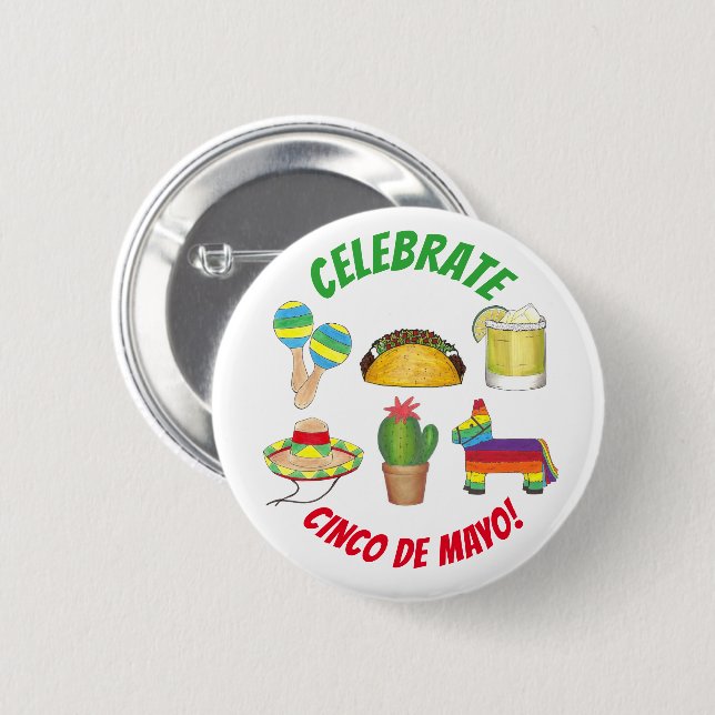 Badge Rond 5 Cm Célébration du Cinco de Mayo Fiesta Taco Piñata Ca (Devant & derrière)