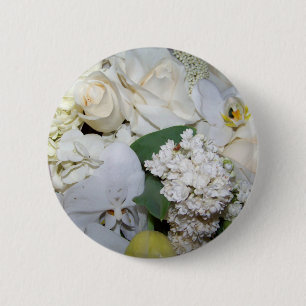 Badge Rond 5 Cm Célébration, Roses Blanches & Orchies_