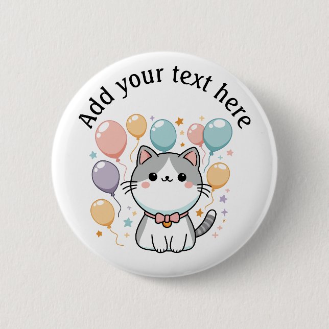 Badge Rond 5 Cm Célébrations Personnalisées Chat Avec Ballons (Devant)
