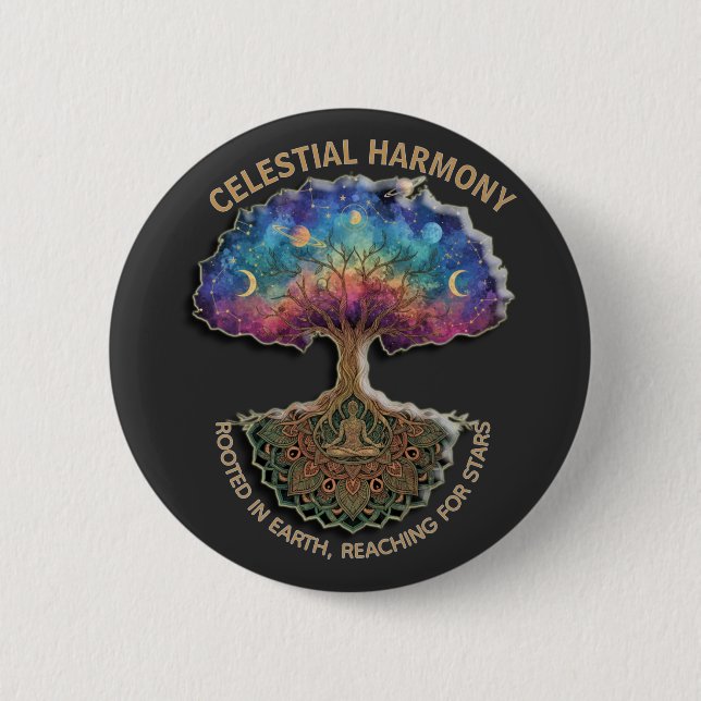 Badge Rond 5 Cm Celestial Harmony Tree | Cosmic Meditation Mandala (Devant)