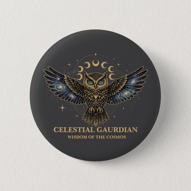 Badge Rond 5 Cm Celestial Owl Cosmic Guardian (Devant)