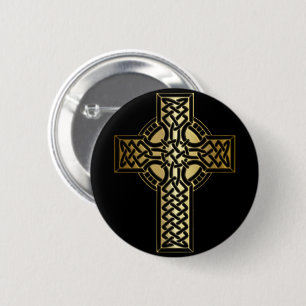 Badge Rond 5 Cm Celtic Knot Cross in Gold and Black