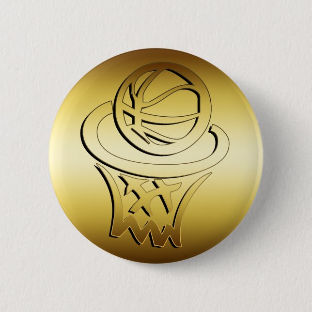 BADGE ROND 5 CM CERCLE DE BASKET-BALL D'OR (Devant)