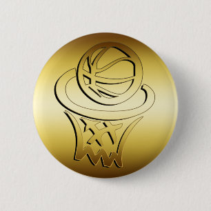 BADGE ROND 5 CM CERCLE DE BASKET-BALL D'OR