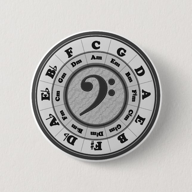Badge Rond 5 Cm Cercle de clef basse des cinquièmes (Devant)