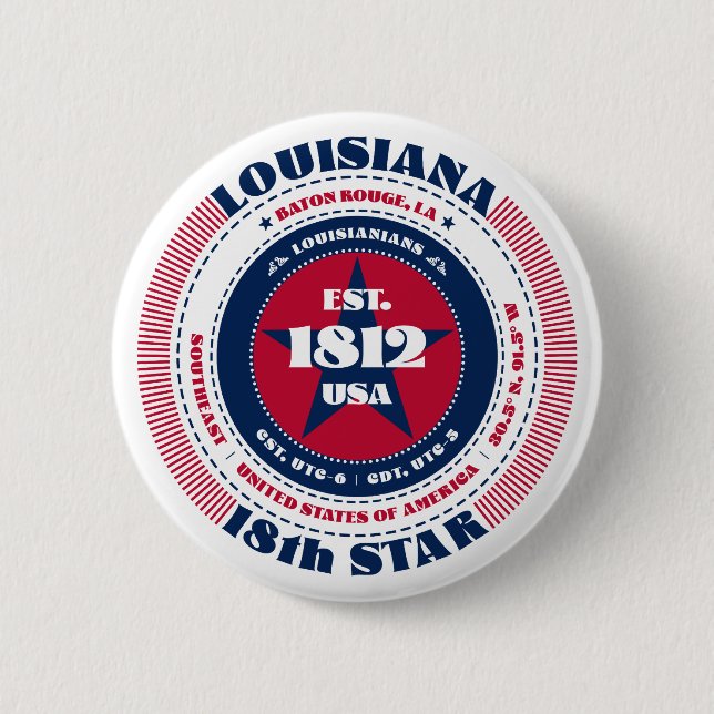 Badge Rond 5 Cm Cercle de Louisiane patriotique avec détails d'éta (Devant)