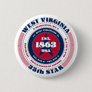 Badge Rond 5 Cm Cercle Patriotic West Virginia avec détails d'état