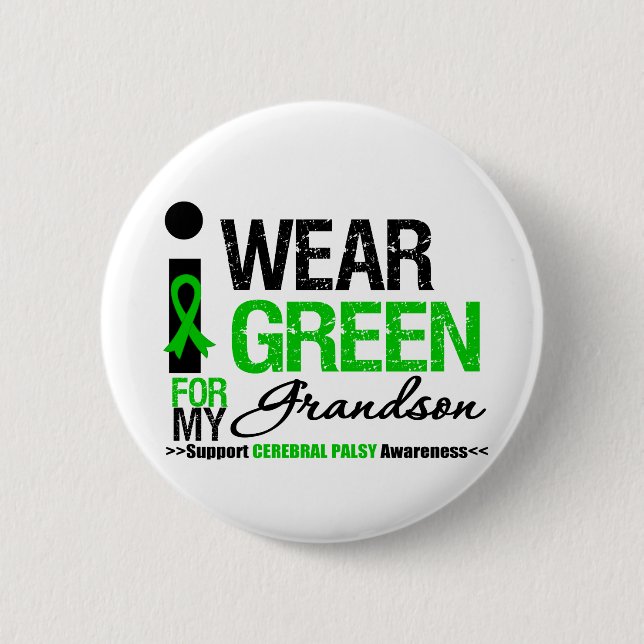 Badge Rond 5 Cm Cérébral Palsy Je Porte Du Ruban Vert Pour Mon Pet (Devant)