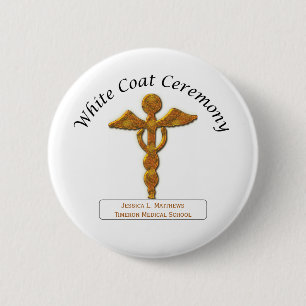 Badge Rond 5 Cm Cérémonie de blouse blanche Médicale or, cadeau
