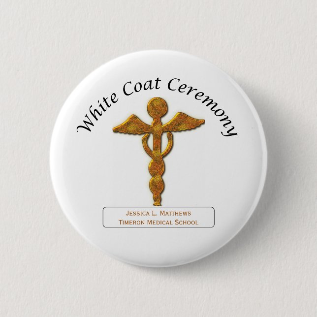 Badge Rond 5 Cm Cérémonie de blouse blanche Médicale or, cadeaux r (Devant)