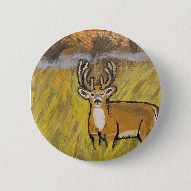 Badge Rond 5 Cm Cerf Dans L'Épine D'Automne (Devant)