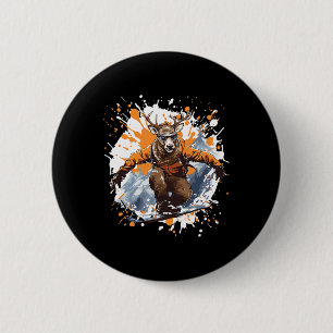 Badge Rond 5 Cm Cerf Drôle Snowboard Animal Snowboard