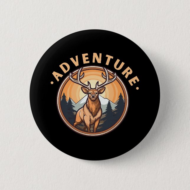 Badge Rond 5 Cm Cerf - Faune - Camping - Aventure (Devant)