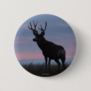 Badge Rond 5 Cm Cerf Mule D3 Lever du Soleil Buck