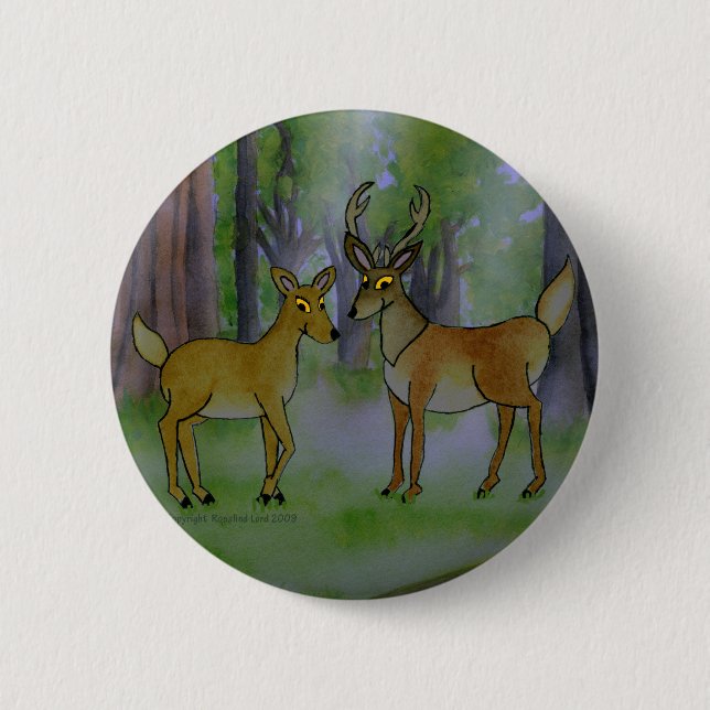 Badge Rond 5 Cm Cerfs communs dans le bouton de forêt (Devant)