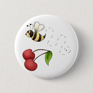 Badge Rond 5 Cm Cerises de pays · Abeille et cerises