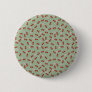 Badge Rond 5 Cm Cerises Et Fleurs