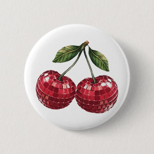 Badge Rond 5 Cm cerises fruits disco boule super rétro