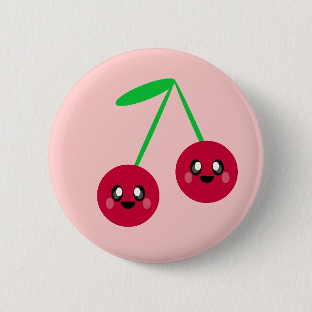 Badge Rond 5 Cm cerises kawaii fruits amis heureux (Devant)