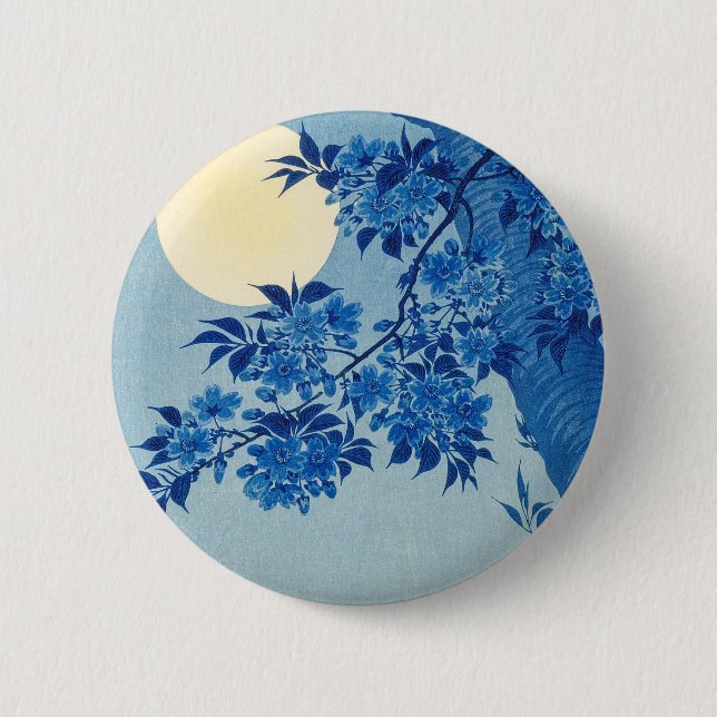 Badge Rond 5 Cm Cerisier de la Lune Bleue de nuit japonais (Devant)