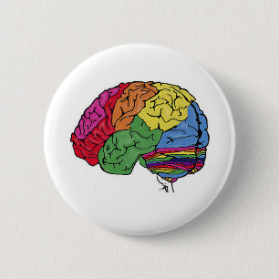 Badge Rond 5 Cm Cerveau arc en ciel