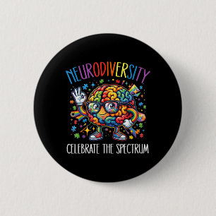 Badge Rond 5 Cm Cerveau Arc-en-ciel Neurodiversité Cerveau Autisme