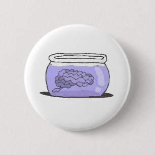 Badge Rond 5 Cm cerveau dans le bocal à poissons