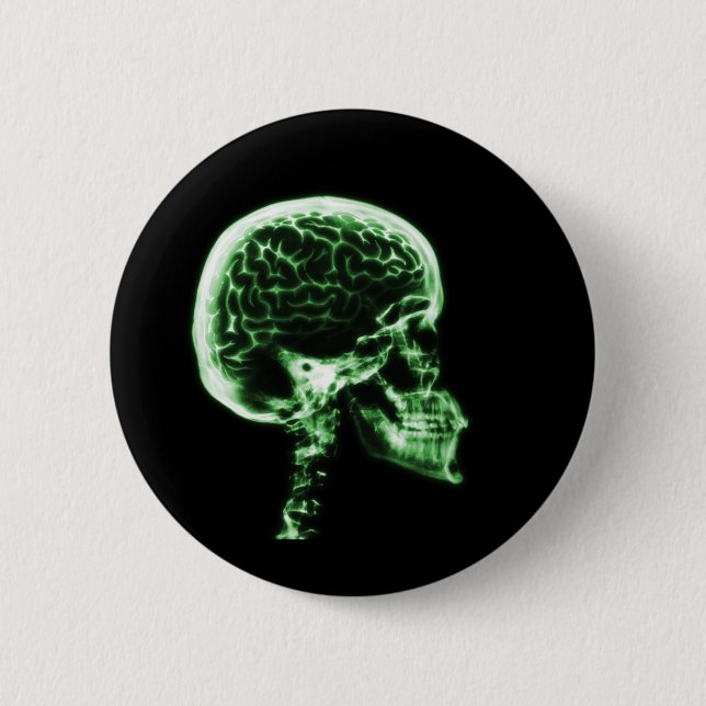 BADGE ROND 5 CM CERVEAU DE CRÂNE DE RAYON X - VERT (Devant)