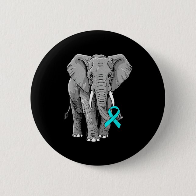 Badge Rond 5 Cm Cervical Cancer Awareness Elephant Ribbon Teal Men (Devant)