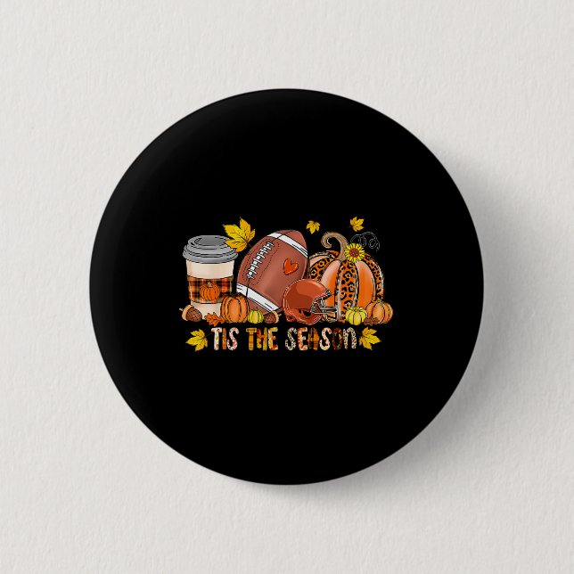 Badge Rond 5 Cm C'est la saison de la citrouille de football améri (Devant)