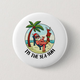 Badge Rond 5 Cm C'est le père Noël soleil de mer Plage Noël d'été