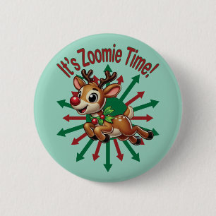Badge Rond 5 Cm C'est l'heure de Zoomie ! Les rennes de Noël