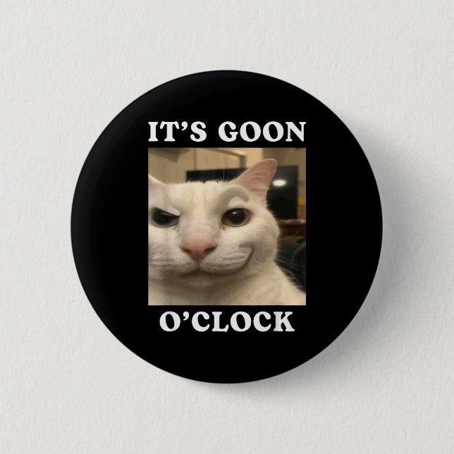Badge Rond 5 Cm C'est l'heure du fou Chat drôle  (Devant)
