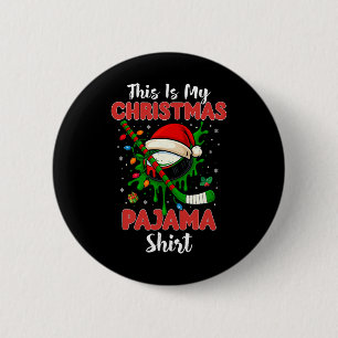 Badge Rond 5 Cm C'est ma chemise de pyjama de Noël Xmas Hockey sur