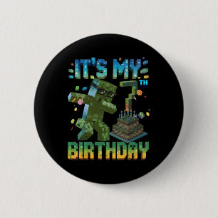 Badge Rond 5 Cm C'est mon 7ème anniversaire Gamer Pixel Numéro Ann